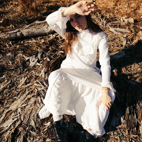 VINTAGE LACE LONG WHITE DRESS LONGSLEEVE WEDDING - Picture 3 of 5
